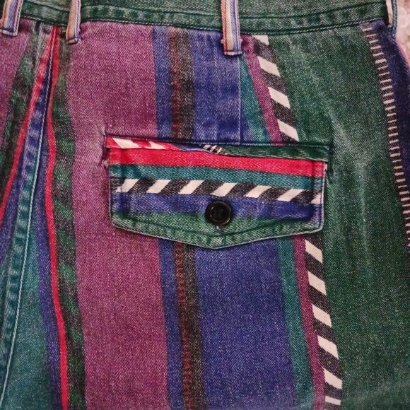 Women's Size S Multi Colour Striped Blue Grass Jean Shorts Chic Retro - Picture 5 of 7